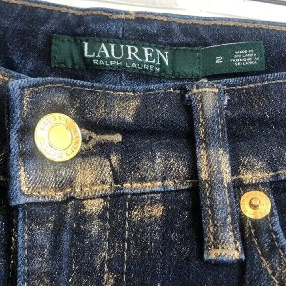 Ralph Lauren frayed hem gold‎ Dust mid rise skinny jeans Women’s Size 2